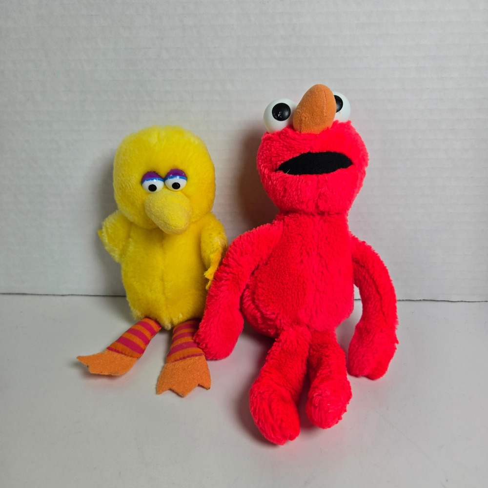 Vintage Sesame Street Elmo Big Bird Lot of 2 Plush Applause Playskool 1980s Toys